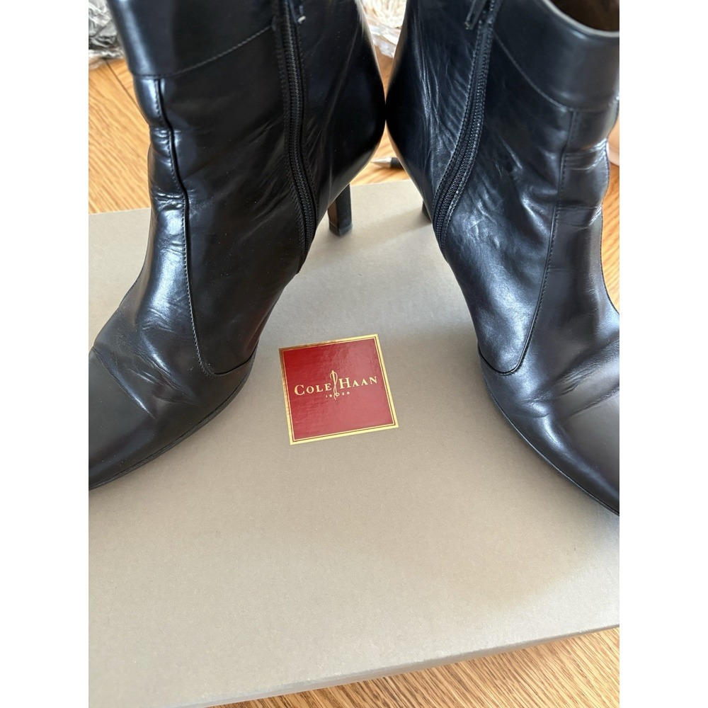 Cole Haan Ava Black Leather Ankle Boots Women's 6.5 B Side Zip 3" Heel
